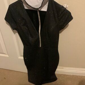 Rhinestones plunge collar dress garment